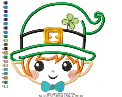 Baby Leprechaun Face  - Applique - Machine Embroidery Design