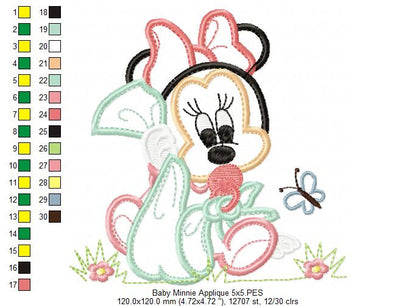 Baby Mouse Girl - Applique - Machine Embroidery Design
