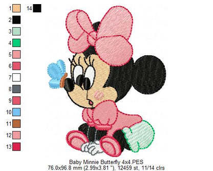 Baby Mouse Girl and Butterfly - Fill Stitch Embroidery