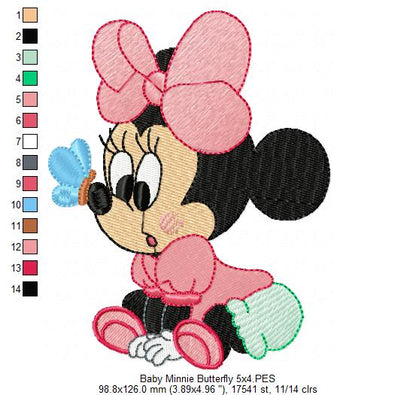 Baby Mouse Girl and Butterfly - Fill Stitch Embroidery