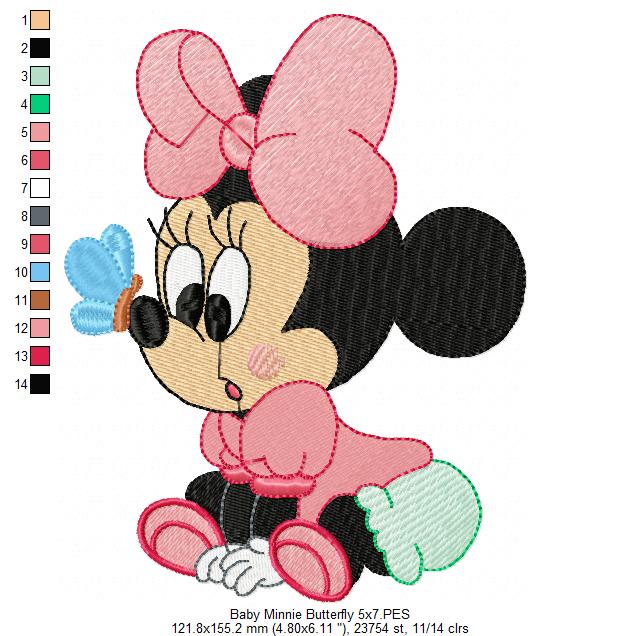 Baby Mouse Girl and Butterfly - Fill Stitch Embroidery