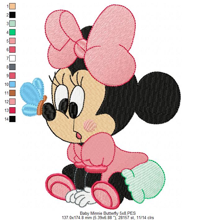 Baby Mouse Girl and Butterfly - Fill Stitch Embroidery