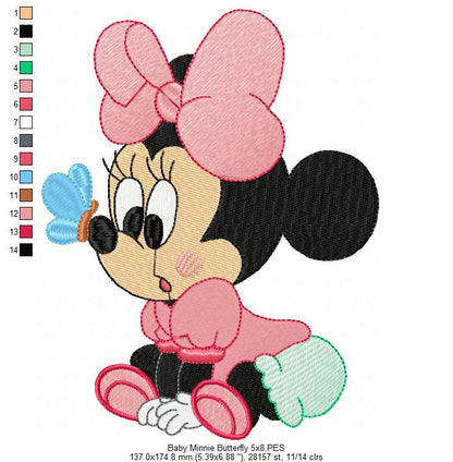 Baby Mouse Girl and Butterfly - Fill Stitch Embroidery