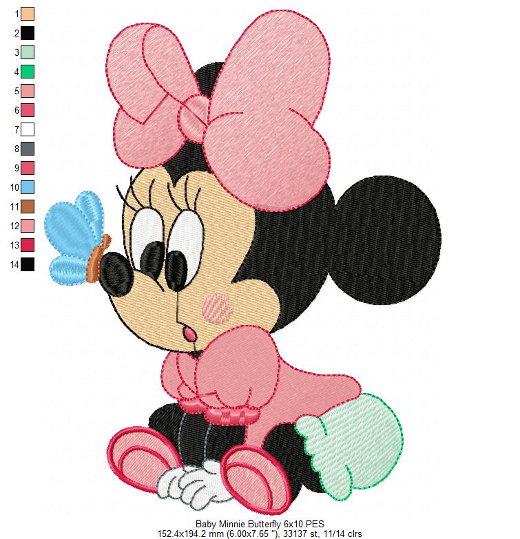 Baby Mouse Girl and Butterfly - Fill Stitch Embroidery