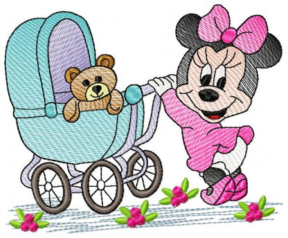 Baby Mouse Girl and Teddy Bear - Rippled Stitch - Machine Embroidery Design