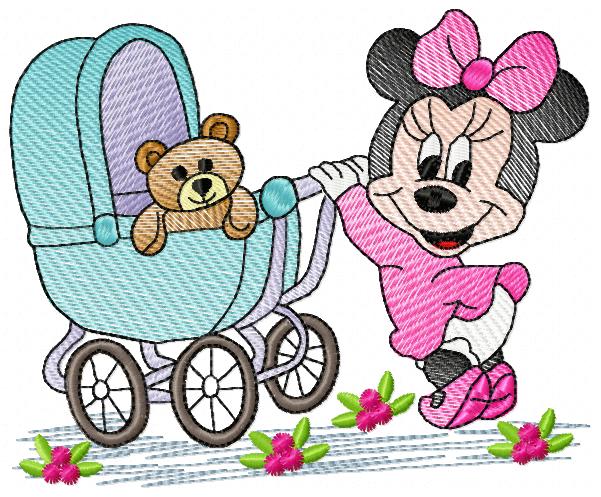 Baby Mouse Girl and Teddy Bear - Rippled Stitch - Machine Embroidery Design