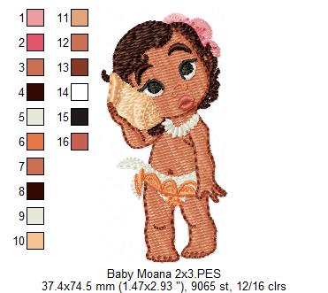 Baby Moana Cute - Fill Stitch - Machine Embroidery Design