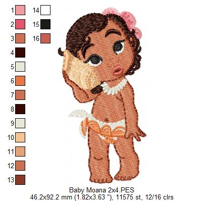 Baby Moana Cute - Fill Stitch - Machine Embroidery Design