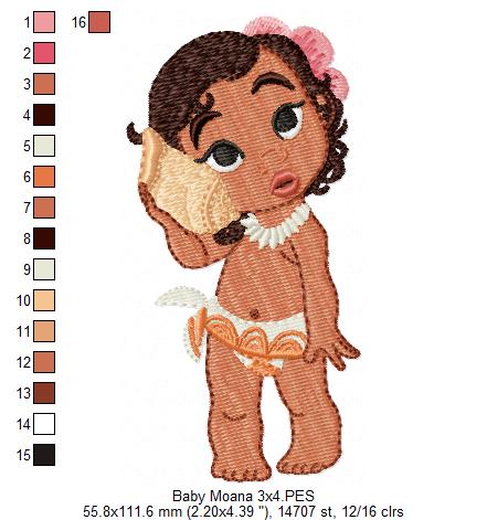 Baby Moana Cute - Fill Stitch - Machine Embroidery Design