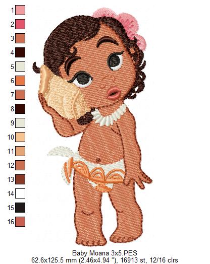 Baby Moana Cute - Fill Stitch - Machine Embroidery Design