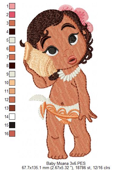 Baby Moana Cute - Fill Stitch - Machine Embroidery Design