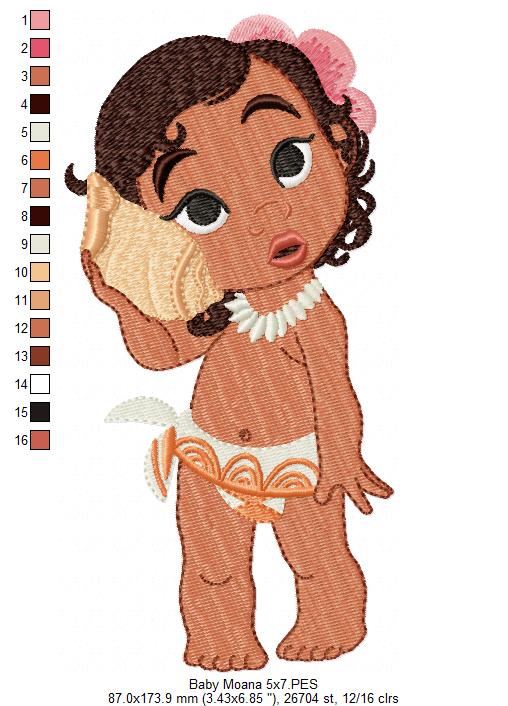 Baby Moana Cute - Fill Stitch - Machine Embroidery Design