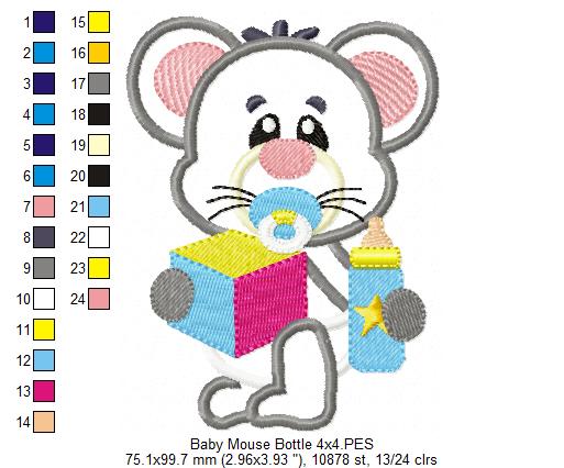 Baby Mouse with Feeding Bottle - Applique