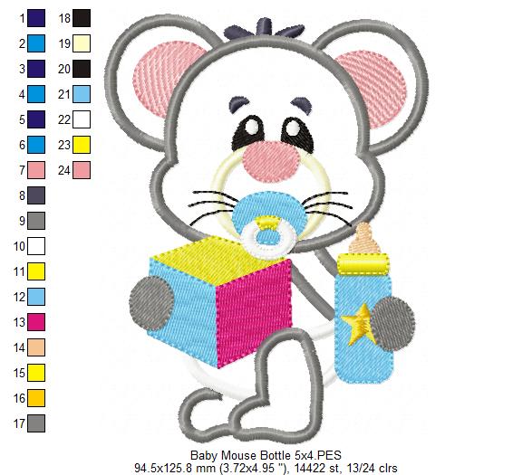 Baby Mouse with Feeding Bottle - Applique