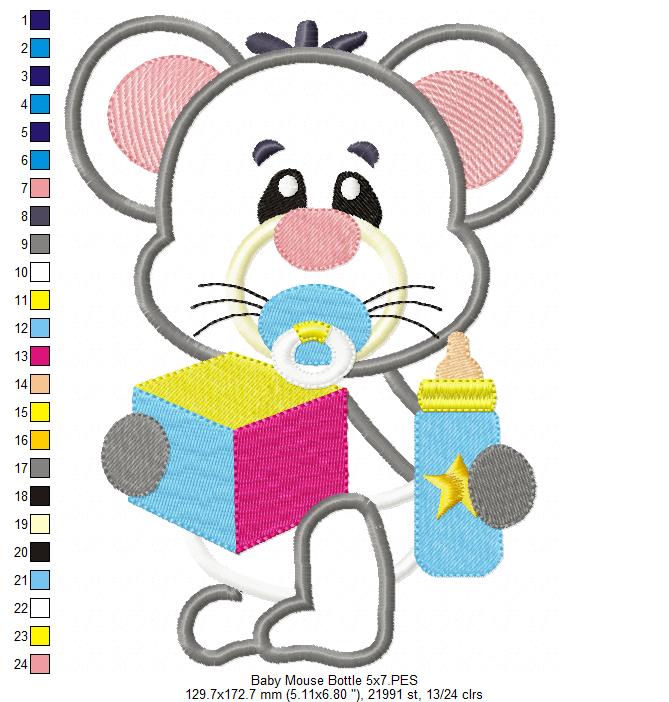 Baby Mouse with Feeding Bottle - Applique