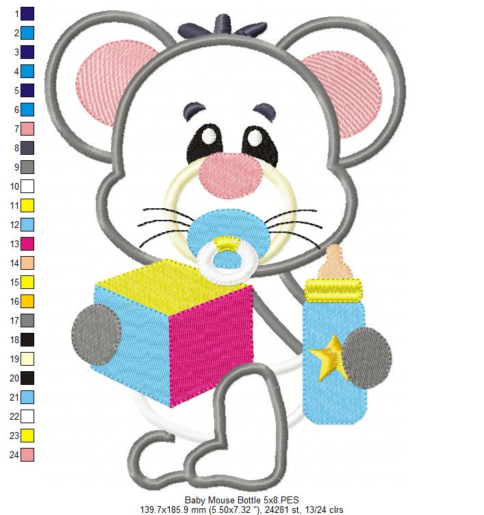 Baby Mouse with Feeding Bottle - Applique