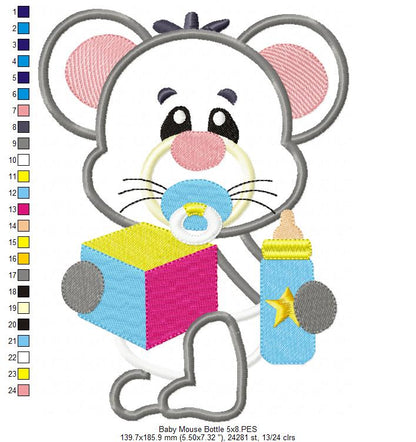 Baby Mouse with Feeding Bottle - Applique