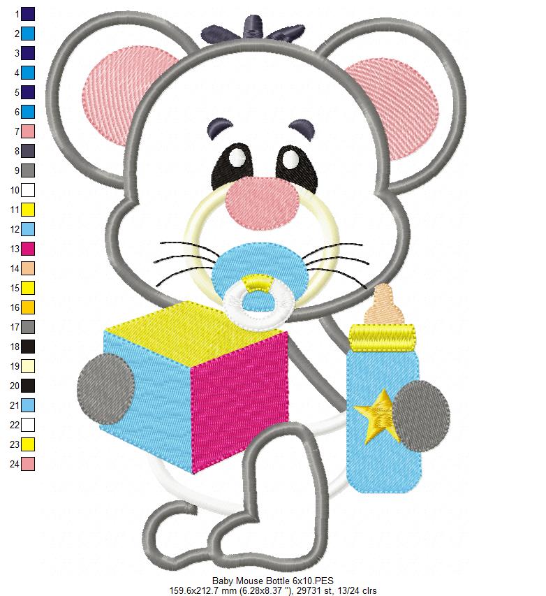 Baby Mouse with Feeding Bottle - Applique