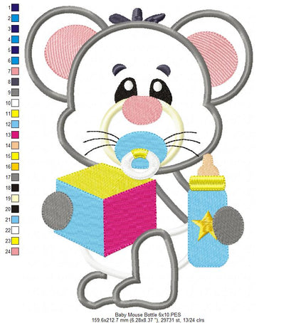 Baby Mouse with Feeding Bottle - Applique