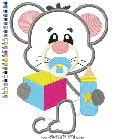 Baby Mouse with Feeding Bottle - Applique