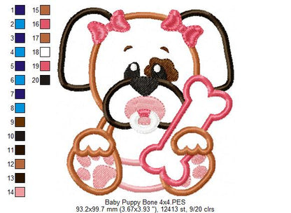 Baby Puppy Girl Holding a Bone - Applique