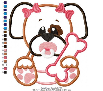 Baby Puppy Girl Holding a Bone - Applique