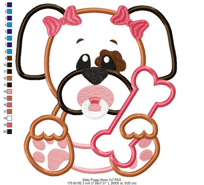 Baby Puppy Girl Holding a Bone - Applique
