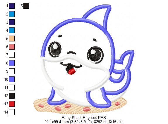 Cute Baby Shark Boy - Applique - Machine Embroidery Design
