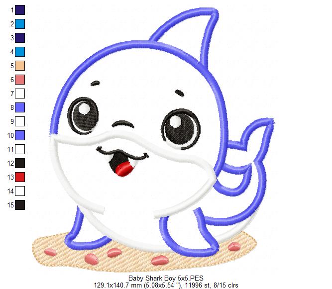 Baby Shark Boy - Appliqué - Machine Embroidery Design