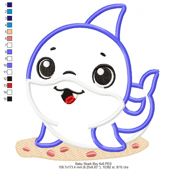 Baby Shark Boy - Appliqué - Machine Embroidery Design