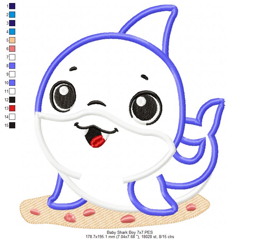 Baby Shark Boy - Appliqué - Machine Embroidery Design