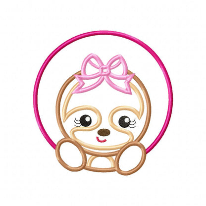 Baby Sloth Girl Frame - Applique - Machine Embroidery Design