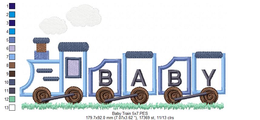 Baby Train - Applique - Machine Embroidery Design