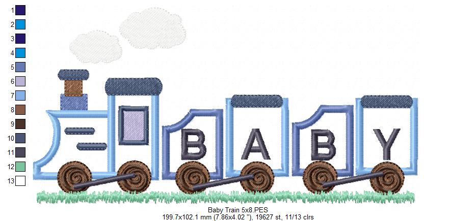 Baby Train - Applique - Machine Embroidery Design