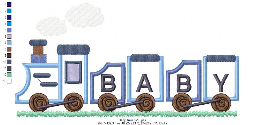 Baby Train - Applique - Machine Embroidery Design