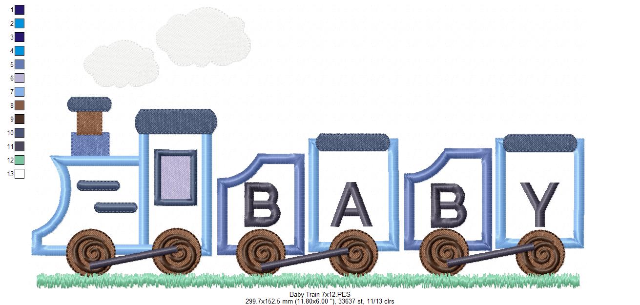 Baby Train - Applique - Machine Embroidery Design