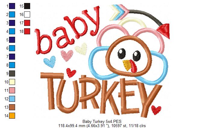 Thanksgiving Baby Turkey - Applique Embroidery