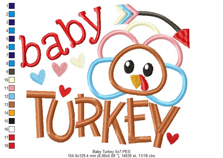 Thanksgiving Baby Turkey - Applique Embroidery