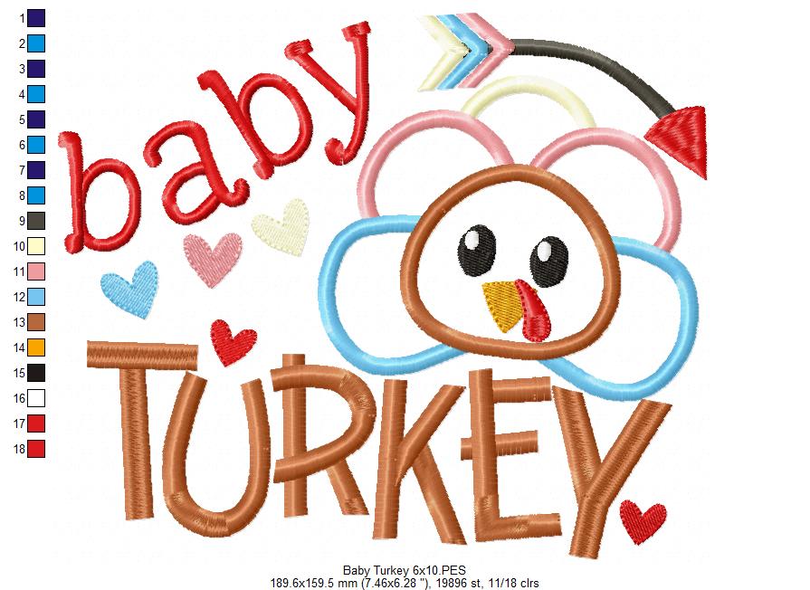 Thanksgiving Baby Turkey - Applique Embroidery