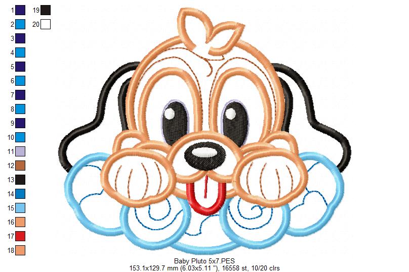 Baby Pluto - Applique - Machine Embroidery Design