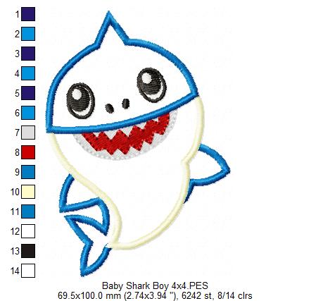 Baby Shark Boy – Appliqué – Machine Embroidery Design