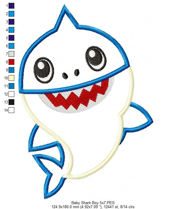 Baby Shark Boy – Appliqué – Machine Embroidery Design