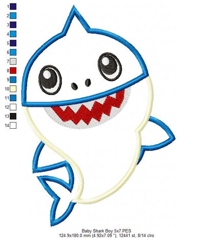 Baby Shark Boy – Appliqué – Machine Embroidery Design