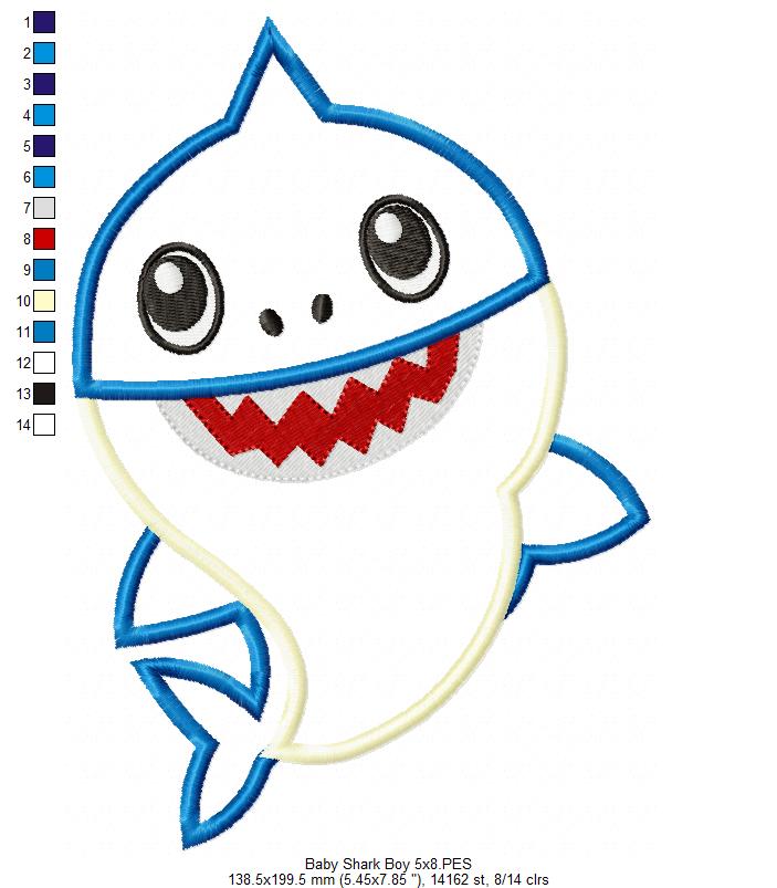 Baby Shark Boy – Appliqué – Machine Embroidery Design