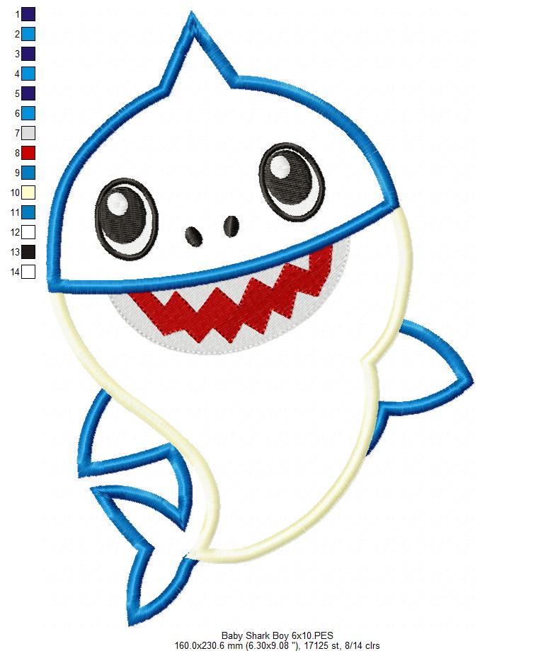 Baby Shark Boy – Appliqué – Machine Embroidery Design