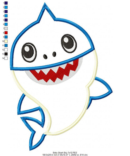 Baby Shark Boy – Appliqué – Machine Embroidery Design