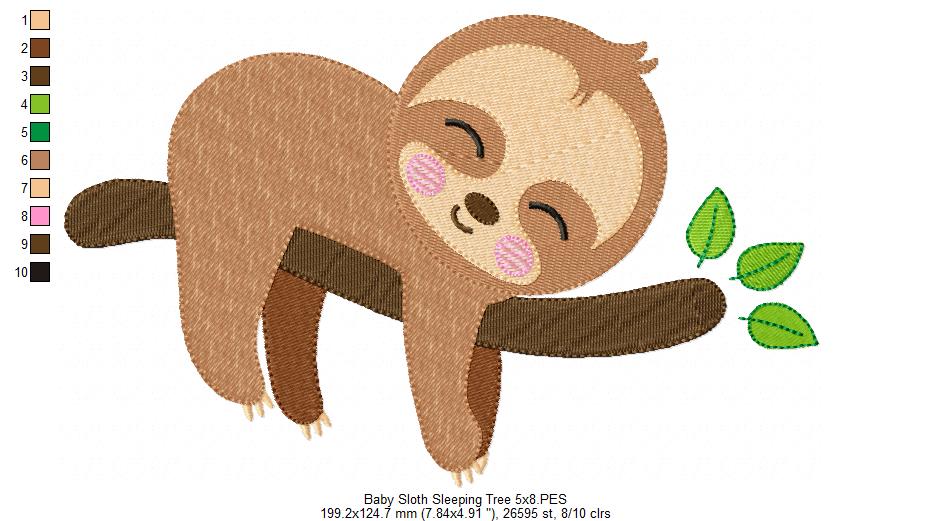 Sweet Baby Sloth Collection – Fill Stitch – Machine Embroidery Design