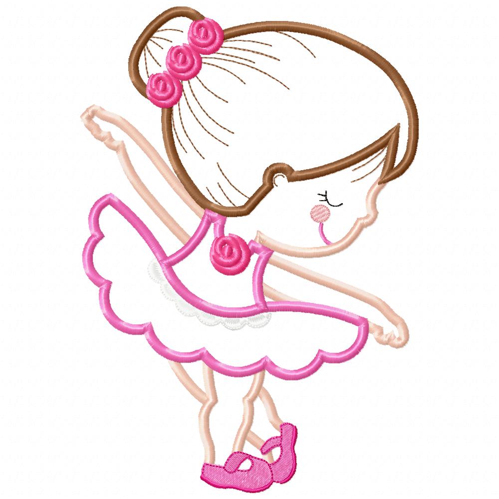 Sweet Little Ballerina with Flowers - Applique - Machine Embroidery Design