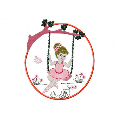 Ballerina on the Garden Swing - Fill Stitch Embroidery