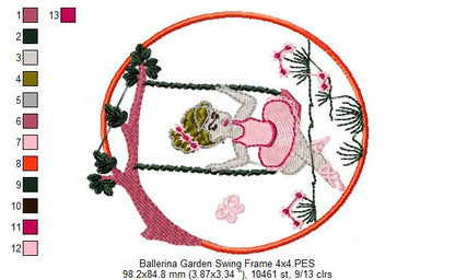 Ballerina on the Garden Swing - Fill Stitch Embroidery